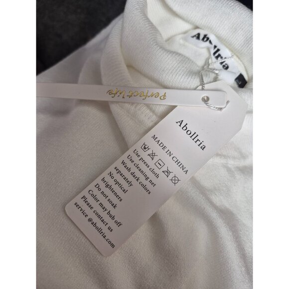 Abollria Womens Turtleneck Sweater L Lightweight Knit White Polyester/Viscose/Ny - Picture 3 of 5